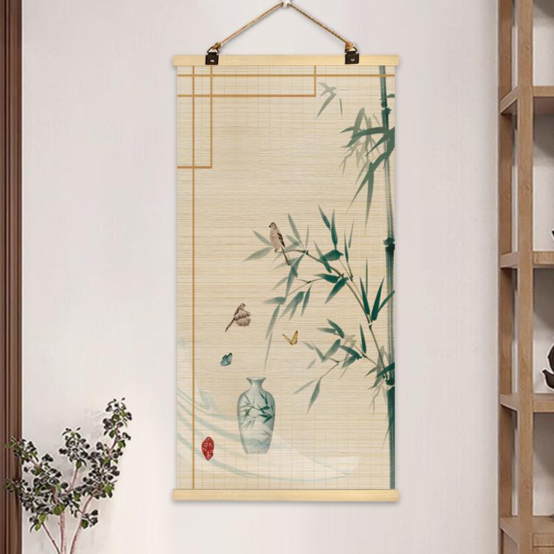 Chinese Bamboo Curtain Hanging Painting Bamboo Scroll Decorative Painting Hanging Paintings on The Entrance Wall Home Decoration
