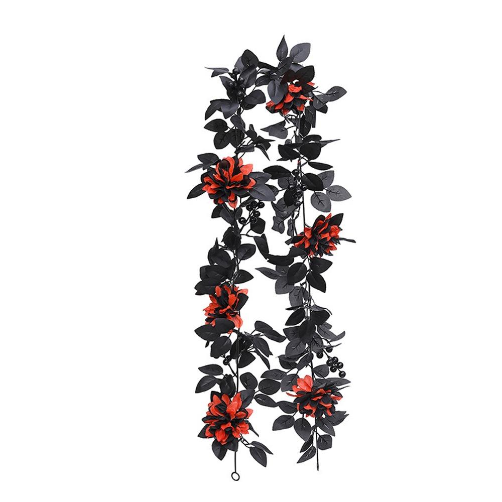 Black Artificial Rose Vines 175cm Halloween Garland Halloween Rose Leaf Vines  Table Centerpiece