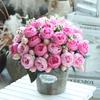 Pink Artificial Peony Rose Bouquet, Fake Silk Flowers with Buds for Home & Wedding Decor