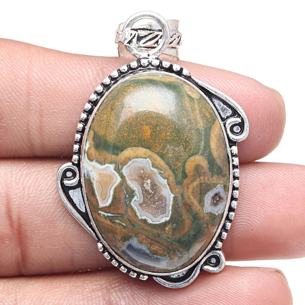 Pendant Rain Forest Jasper Gemstone Valentine'Day Ethnic Silver Jewelry 2"
