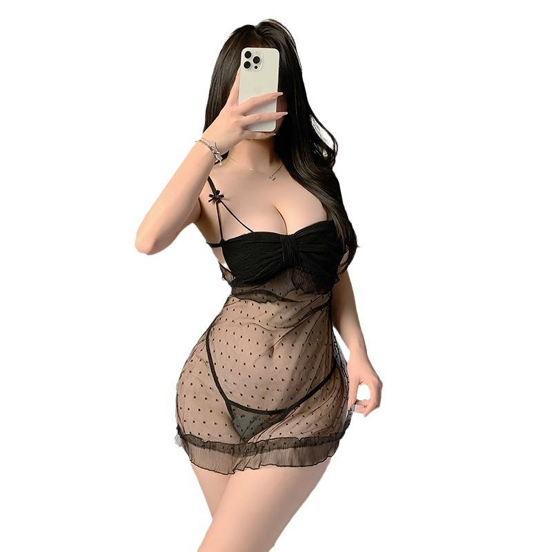Sexy sexy temptation lace see-through onesie bow suspender women's passion nightdress loungewear