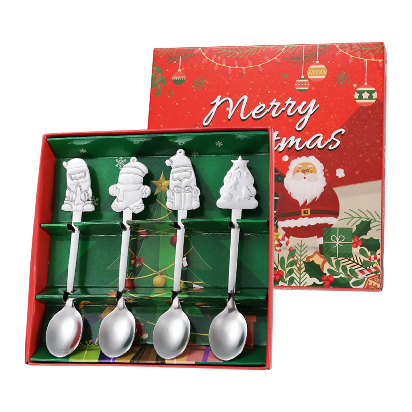 

4 Pcs Christmas Spoons Stainless Steel Christmas Coffee Spoon Christmas Tree Star Tea Spoon Dessert Drink Mixing Spoon A серебряный