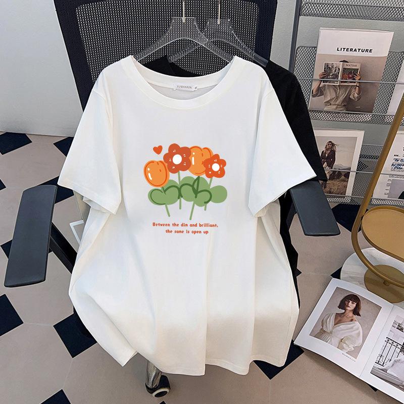 

Women s Plus Size Loose Mid-Length Short-Sleeve Round Neck T-Shirt (Available in 200/300/350 Jin) 3XL білий
