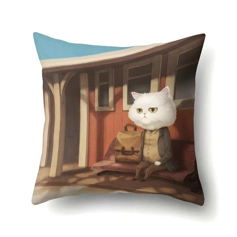 Polyester Überwurfskissenbezug Heimdekoration Überwurfskissen Auto Überwurfskissen Schöner Tier Katze Druck Kissenbezug