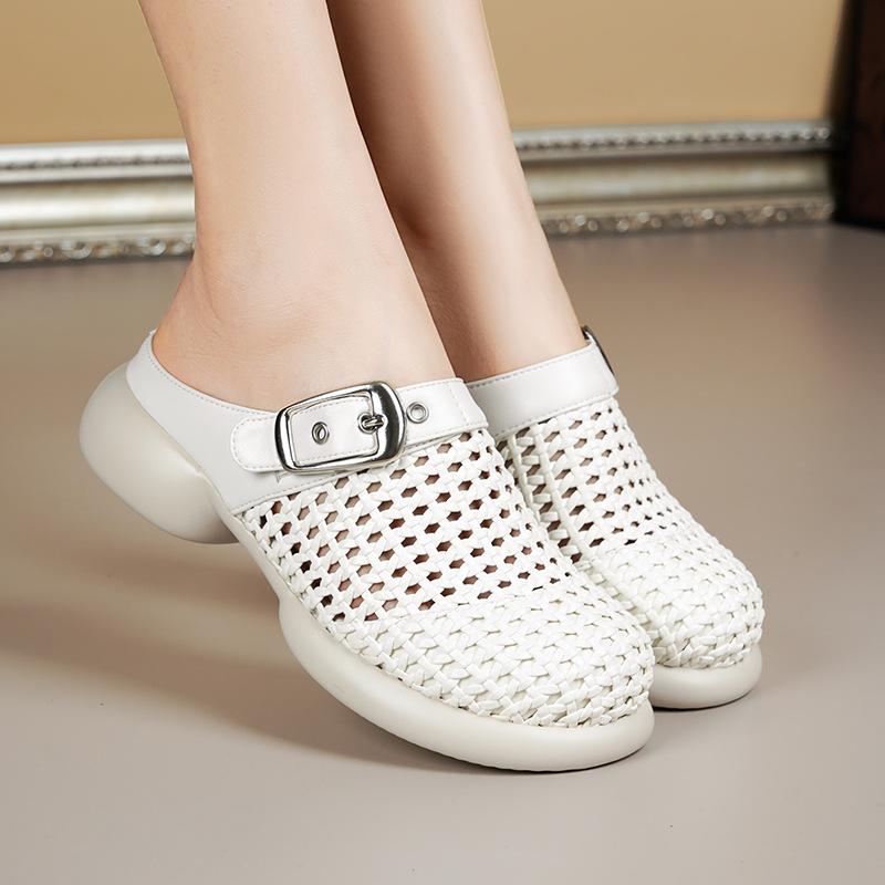 Fashion AIYUQI Women's Mules Slippers 2025 New Mid Heel Braided Closed Toe Women Slippers Summer Large Size Hollow Female Shoes