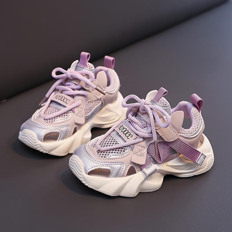 

Boys Girls Sneakers Hollowed-out Kids Running Shoes Non-slip Soft Sole 2025 Summer New Children Sports Shoes Mesh Breathable 27 фиолетовый