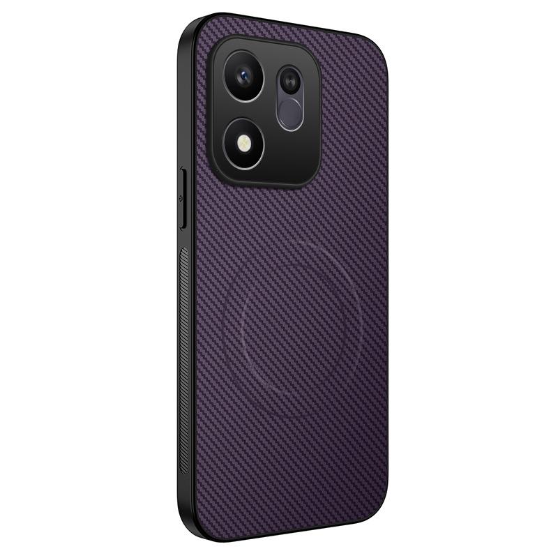 Compatible with Honor 600: Carbon Fiber Leather Texture Full Coverage Magsafe Magnetic Phone Case