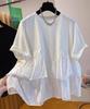 Women's Summer Loose Short Sleeve T-Shirt Patchwork Irregular Doll Collar Tops Oversize Casual Shirt for Women