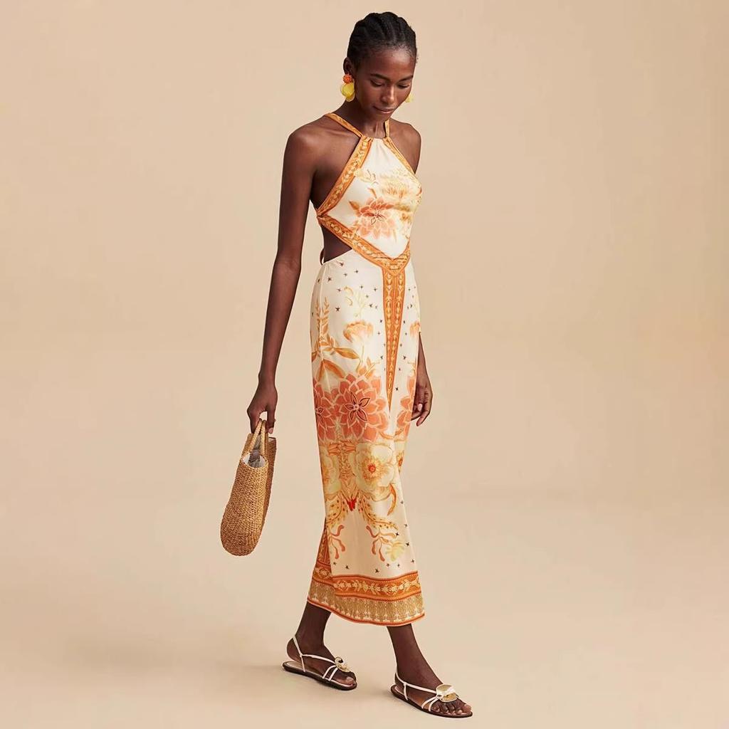 European and American Summer Models, White Neck Strap Off The Shoulder, Sexy Style Sleeveless Dress D07
