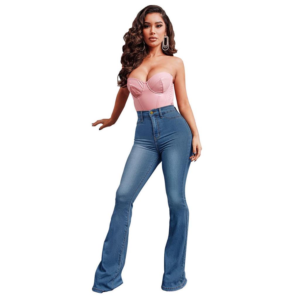 Women's High-Waisted Flared Denim Pants