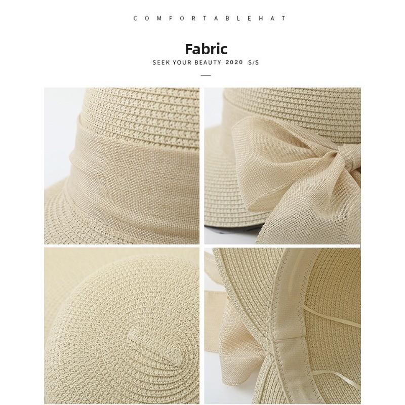 Meimeier Straw Hat Women's Summer Sun Hat Bowknot Duckbill Cap Outdoor Travel Sun Protection Beach Hat