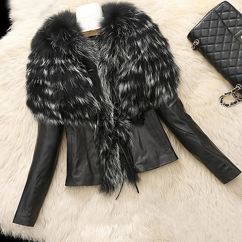 Womens Fashion Warm Plush Pocket Long Sleeve Imitation Leather Collar Coat