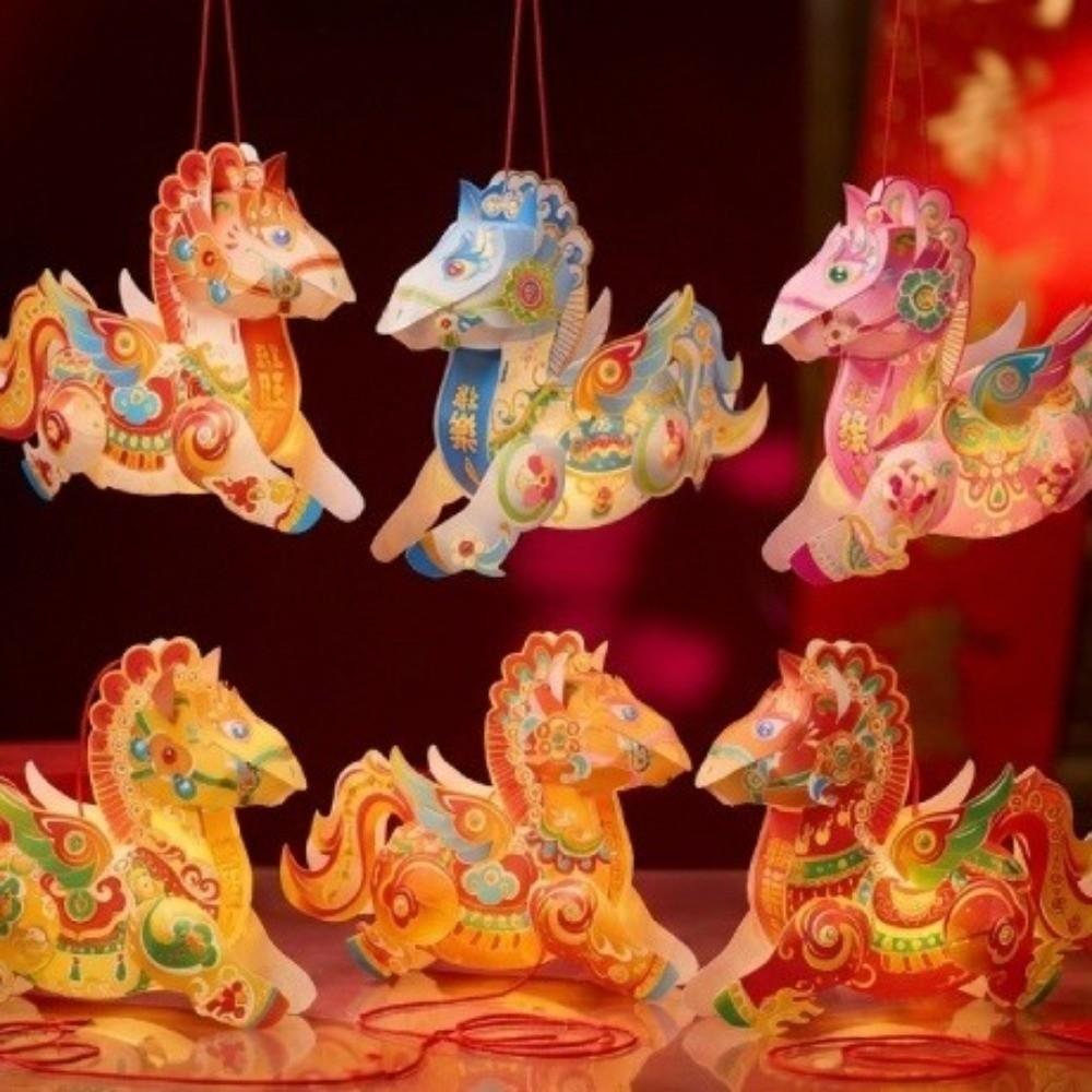 Cartoon Zodiac Horse Lantern Traditional Blessing Lantern Handheld Lantern  Spring Festival
