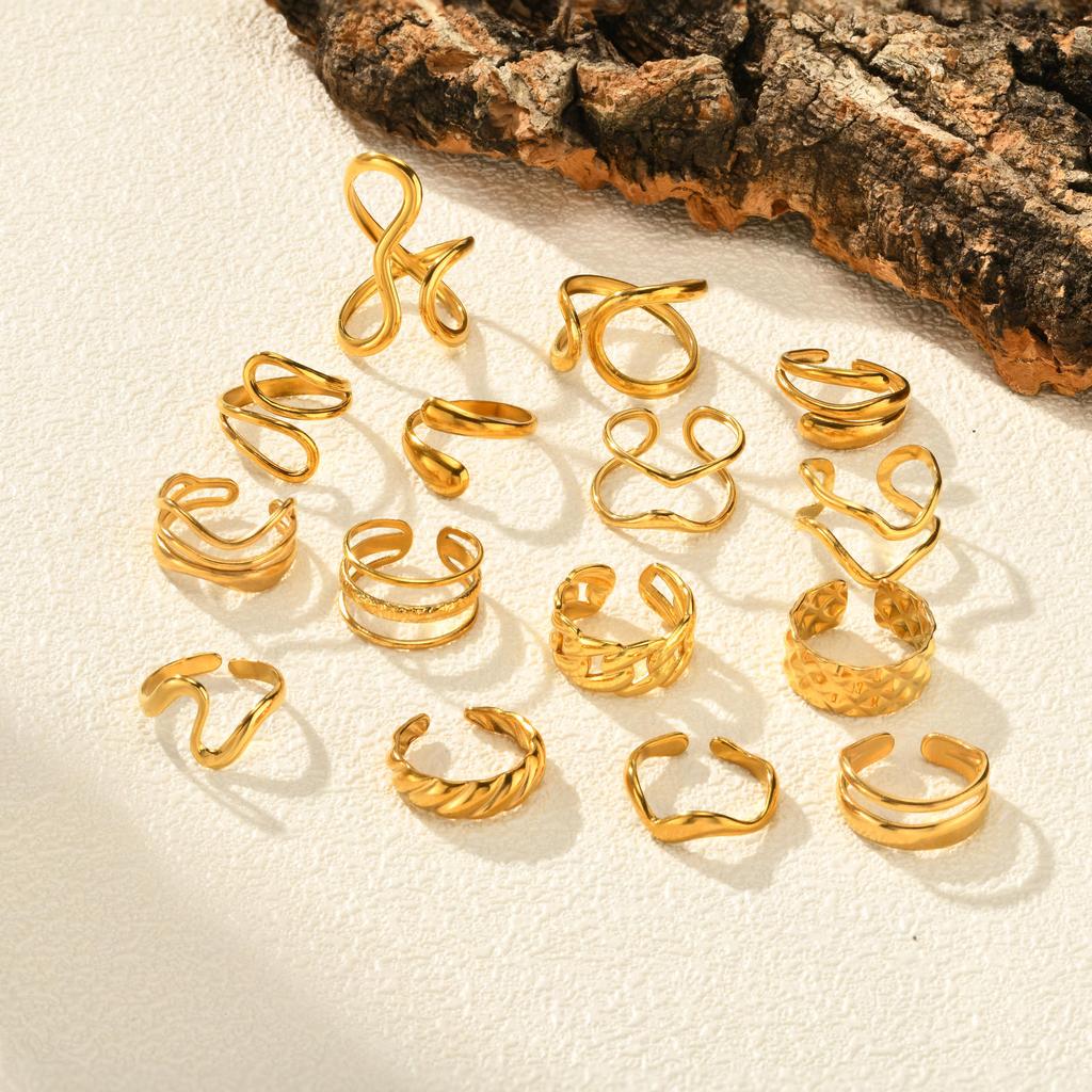 Unique Statement Geometric Ring for Women Stainless Steel Simple Finger Rings Wedding Party Jewelry 18K Gold Plated 3pic Set