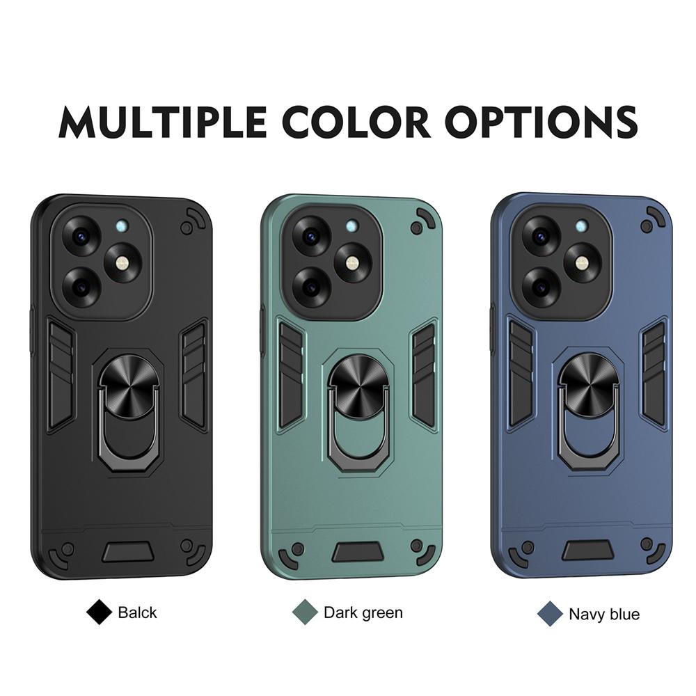 KEYSION Shockproof Armor Case for Itel S23+ Soft Silicone+PC Camera Protection Ring Stand Phone Back Cover for Itel S23 Plus