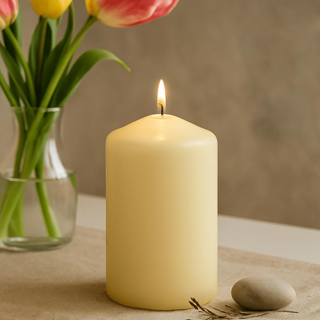 2x Pillar Candle 60x100mm Ivory 30 Hour Burn Time