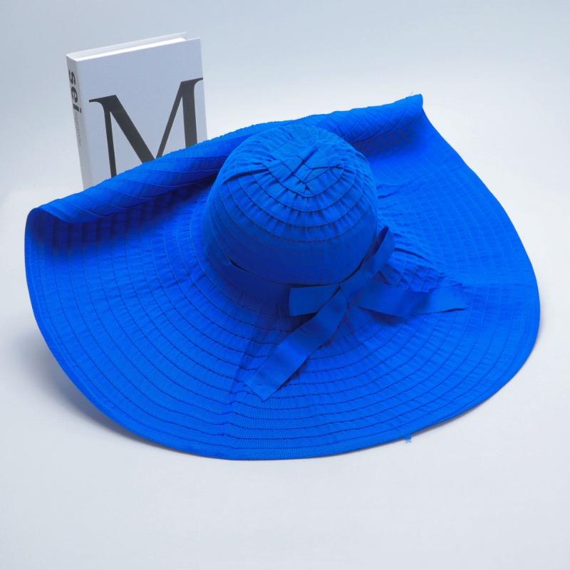 

Летняя модная складная пляжная шляпа с защитой лица от солнца, шляпа от солнца с бантом, с большими полями, уличная универсальная шляпа от солнца Adjustable синий