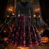 Women's Vintage Flare Dress Long Sleeve V-Neck with Halloween Print for Party and Daily Wear