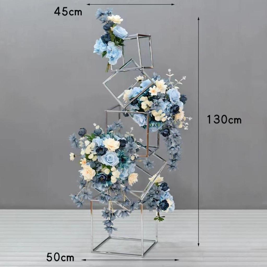 Geometric Gold Flower Wedding Aisle Runner & Artificial Flowers Display