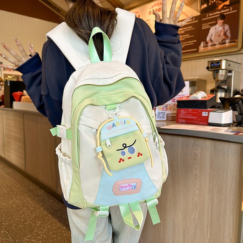 Girl, Junior High School Student Fashion Contrasting Color, College Student Backpack, Korean Version of Large-capacity Travel Backpack