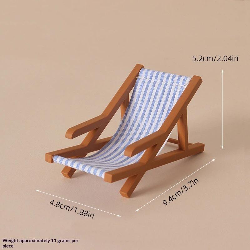 112 Mini Scale Foldable Beach Chair for Dollhouse Striped Deck Chair Outdoor Mini Furniture for Kids Room Decor
