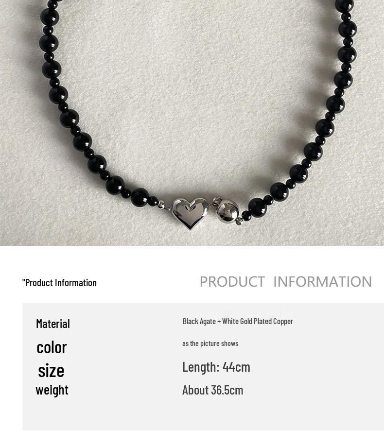 Black Beaded Heart Necklace: Summer Luxury Hip Hop Clavicle Chain