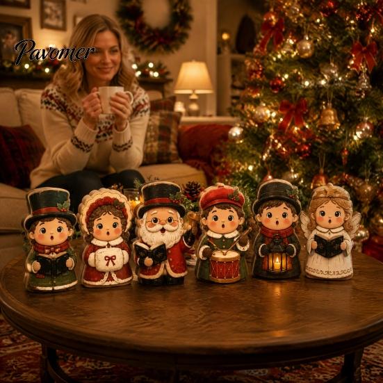 Decorative Christmas Scene Set 6Pcs Wooden Tabletop Signs, Xmas Sign Decor, Santa Winter Holiday Home Accents Snowman Reindeer Gingerbread House