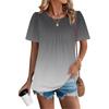 Women's Casual Fashion Round Neck Gradient Printed Pleated Short Sleeve T-shirt Top