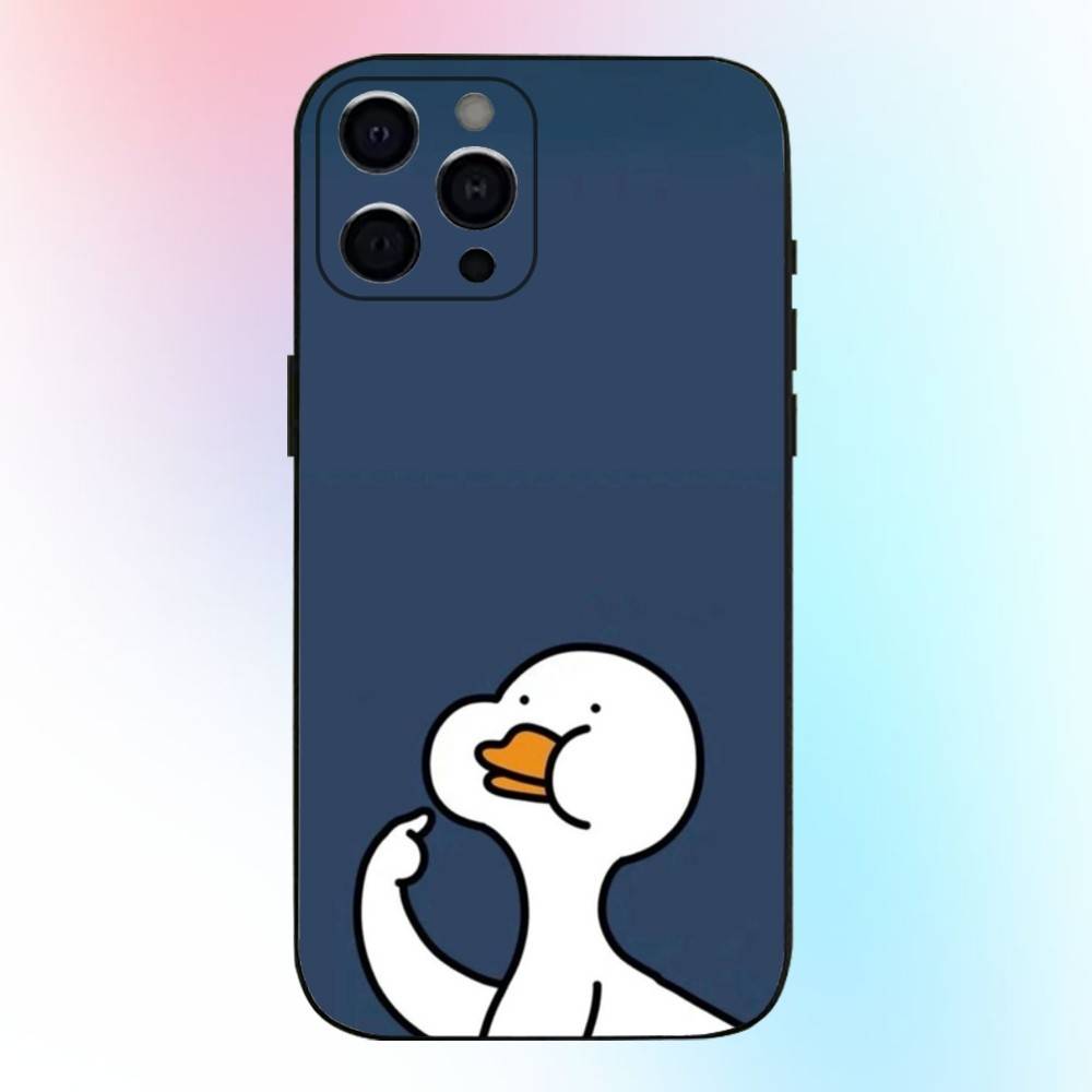 Cute Cartoon Duck Phone Case For iPhone17,16,15,14,13,12,11 Plus,Pro Max Soft Black Cover