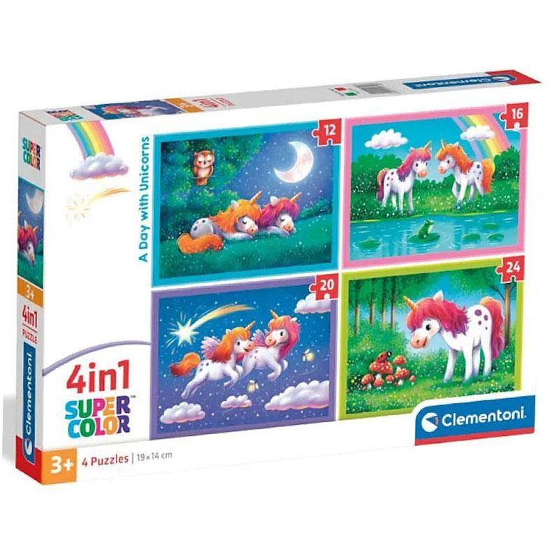 4 in 1 puzzle. Great color. A Day with Unicorns