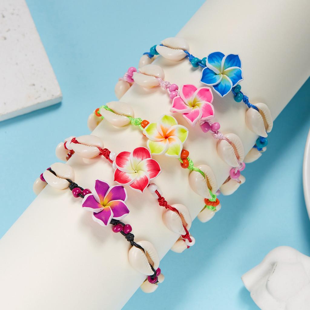 Elegant Soft Clay Floral Shell Necklace With Adjustable Chain For Holiday Gift And Casual Wear