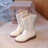Girls' Embroidered Western Mongolian High-Top Leather Boots - Autumn/Winter 2026, Plus Velvet, Princess Performance Footwear