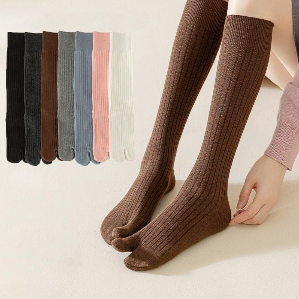 Knitted JK Calf Long Socks Knee High Separate Toe Socks All Match Mid-tube Stocking Women  Lolita