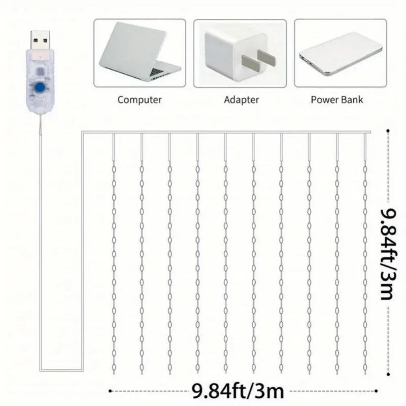 3*3m LED Curtain Lights USB Powered 8 Mode Remote Control Fairy String,Decoration Lights For Garland Wedding Home Bedroom