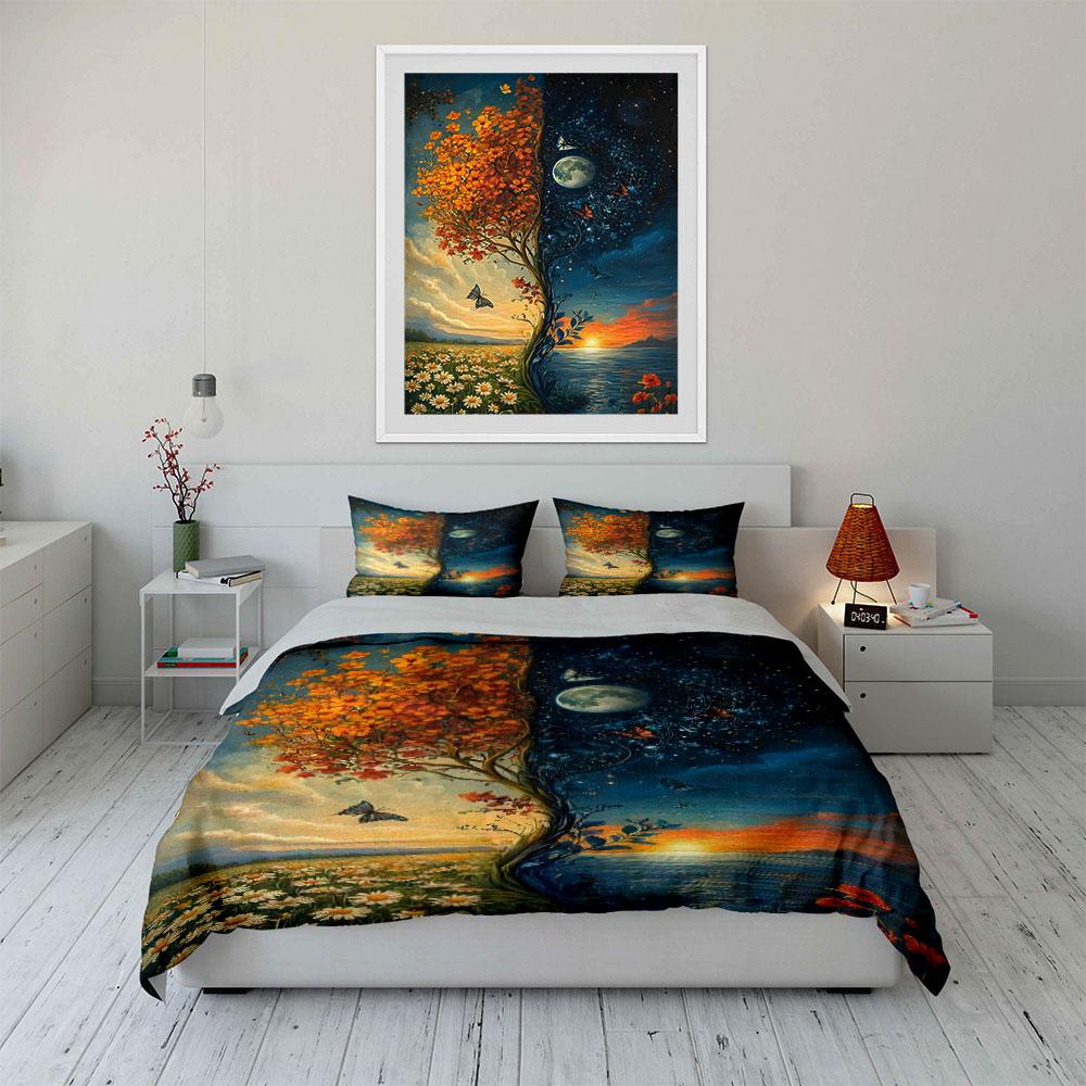 Tree, Moon, Butterfly, Flowers. Bedding Sets Duvet Cover Sets Duvet Covers Pillowcases(1 * Duvet Cover 2 * Pillowcases Without Duvet Insert)