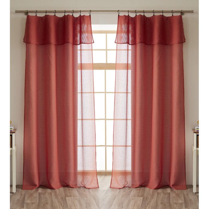 Lot de 2 voilages ajustables + 8 anneaux pince 140 x 270 cm effet bouclette "Elda" Le fil d'Ariane - 2x140x270 - Terracotta
