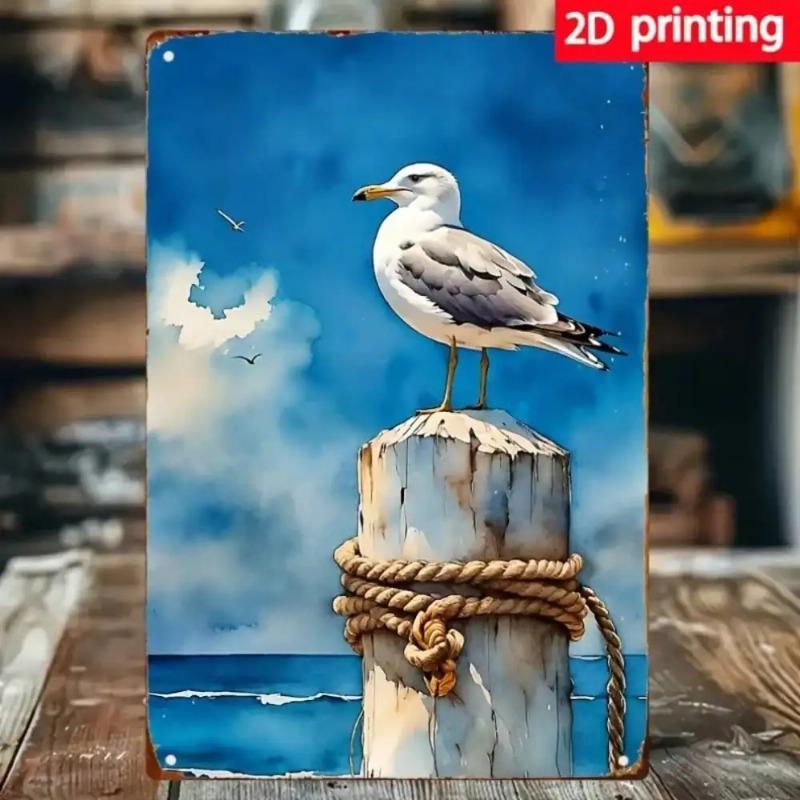 Seagull Metal Art Coastal Wall Decor with Rope