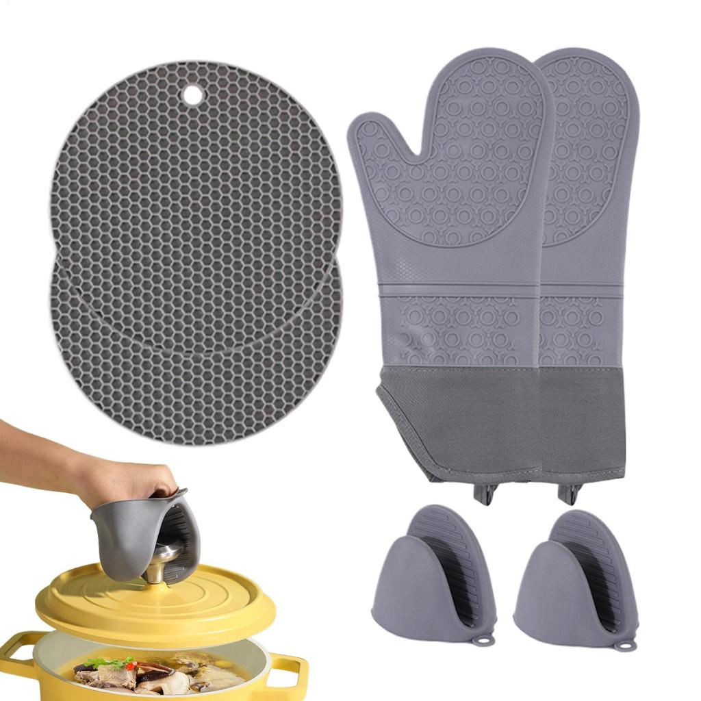 Silicone Insulated Glove Sets Anti Slip Lengthened Thickened High-Temperature Resistant Kitchen Anti Scalding Device