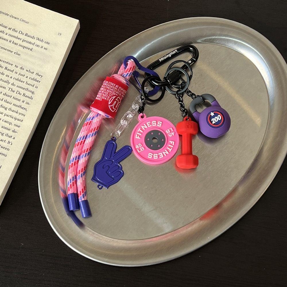 with D-shaped Buckle Fitness Series Pendant Colorful Simulation Dumbbells Keyring  Fitness Prople