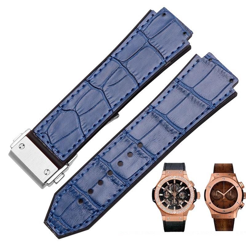 Für HUBLOT BIG BANG Echtes Leder 25mm*19mm Wasserdichtes Herren-Uhrenarmband Kette Uhr Gummi-Uhrenkette