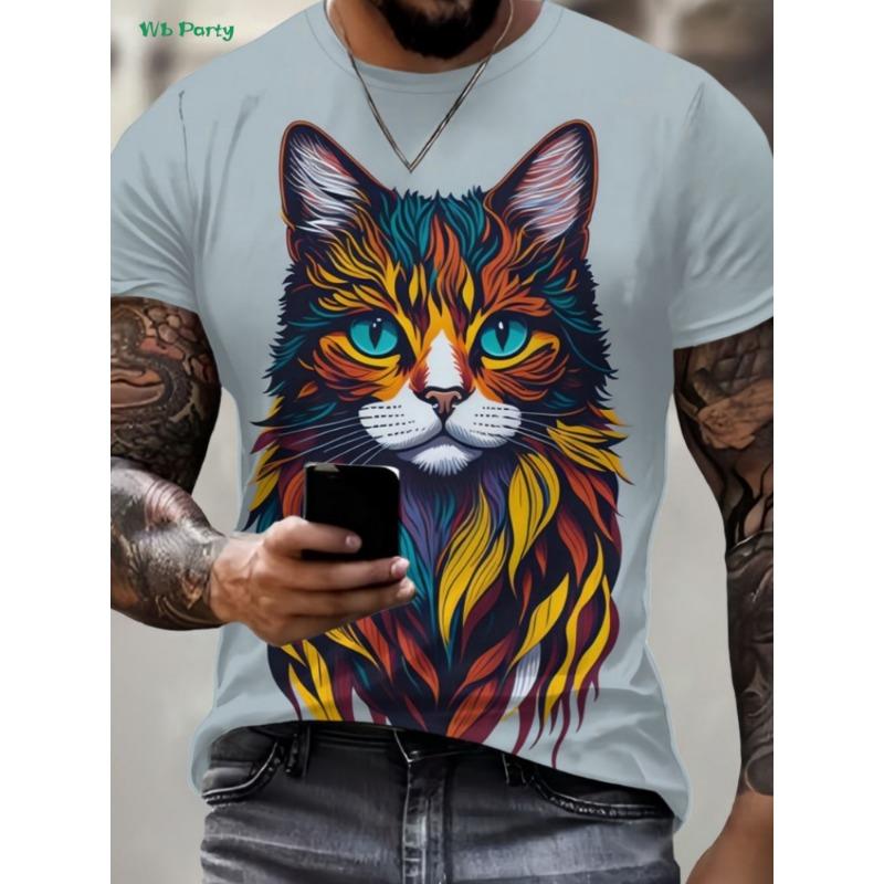 Lustiges 3D-Tier Herren-T-Shirt Sommer Street Herren Kurzarm-T-Shirt Rundhals Herren-T-Shirt Vielseitige Übergroße Herrenbekleidung