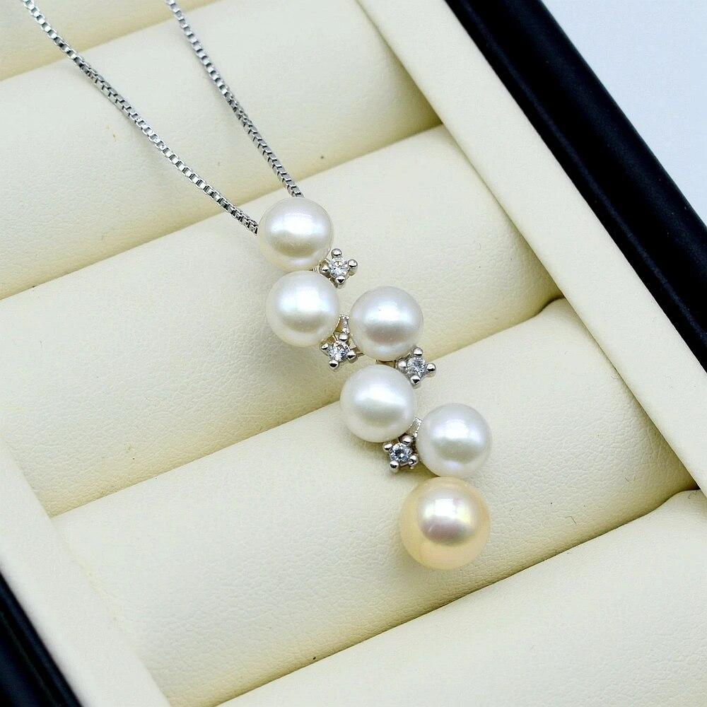 Ladies Pendant Necklace Natural Freshwater Pearl Silver Pendant Multiple Pearl Pendant Silver Necklace Bridal Wedding Necklace