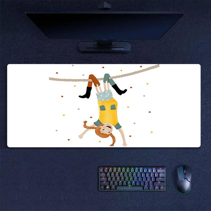 Pippi Cartoon Mouse Pad, Large Gaming Desk Mat, Non-slip XXL Mousepad for Laptop & Tablet, Mini PC Playmat with Stitched Edges