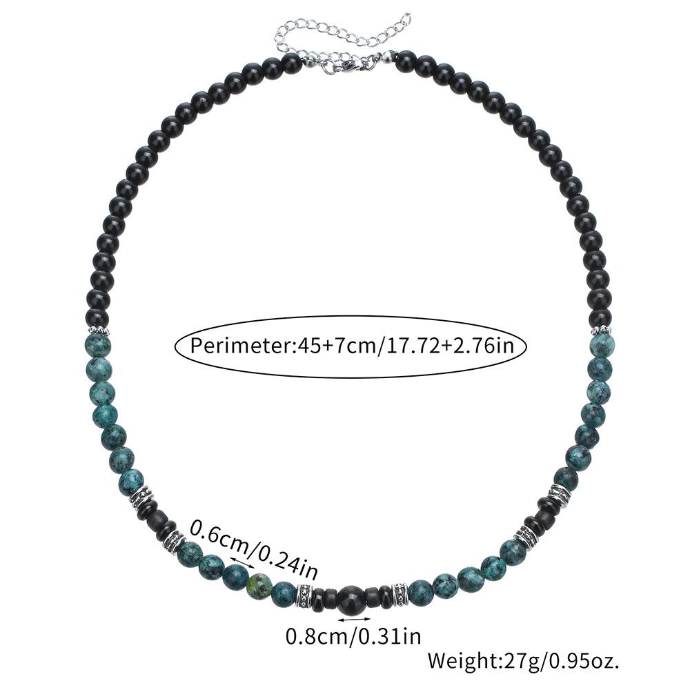 French Retro Green Natural Stone Beads Chain Necklace Bohemian Men Handmade Necklaces Fashion Summer Jewelry Accessories