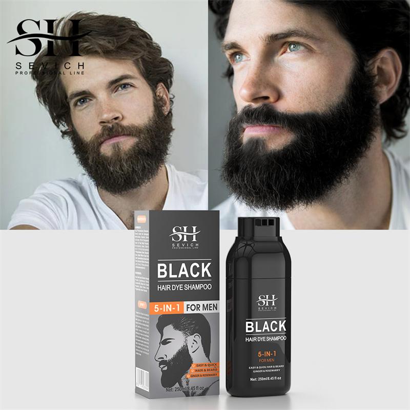 250 ml schwarzes Haarfärbeshampoo, 5-in-1, natürliches Shampoo für schwarzen Bart, sofortiges Ingwershampoo für Männer, Reparatur weißer Haare, Pflege