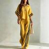 Women's Color Block Striped Dolman Sleeve Polo Shirt & Wide Leg Pants 2 Piece Set