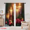 2pcs,2D Plane Printing Contemporary Curtains Christmas Candles Roses Ornaments (4) 100% Polyester (without Rod) Gifts for Living