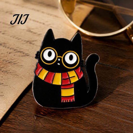 Canvas Bags Brooch Cartoon Black Cat Pin, Enamel Animal Lapel Pin for Collars Decorative Pins Men Women, Badge Clothing Scarves Sweaters Alloy