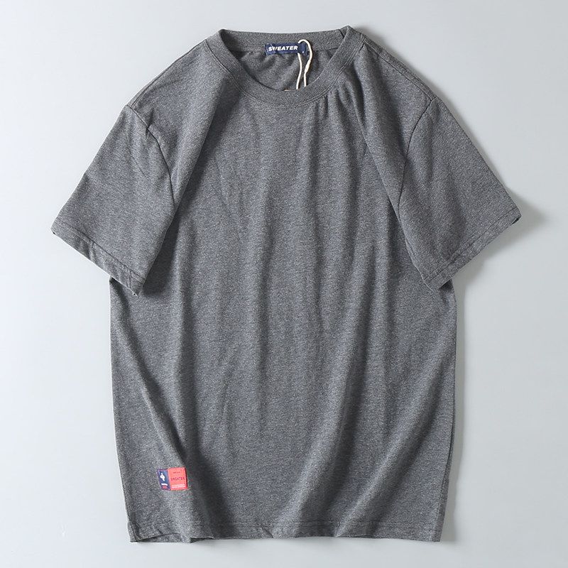 Foreign Trade Export Surplus White T-Shirt for Men, Pure Cotton, Washed, Short-Sleeve, New Style, Solid Color, Round Neck, Summer Top
