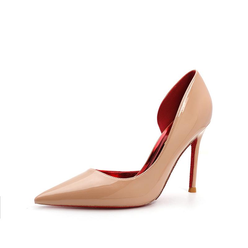 2026 New Red-soled Pointed High-heeled Shoes for Women, Beautiful Thin-heeled Temperament, Black High-heeled Patent Leather Single Shoes for Women